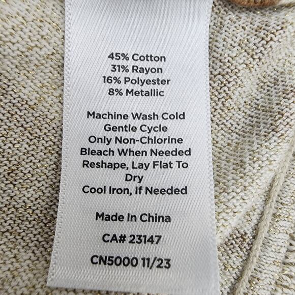 Talbots Sweater Womens Large Metallic Gold Crewneck Twirl Floral Pullover Dolman - Picture 8 of 8